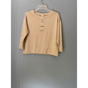 Pact Organic Cotton Lightweight Sweater Oatmeal Beige Boxy 3/4 Sleeve Small NWT